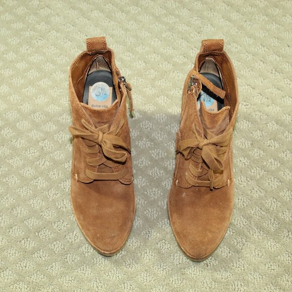 Dolce Vita Size 6.5 Brown Suede Lace Up 3.5" Heeled Boots - Picture 2 of 7